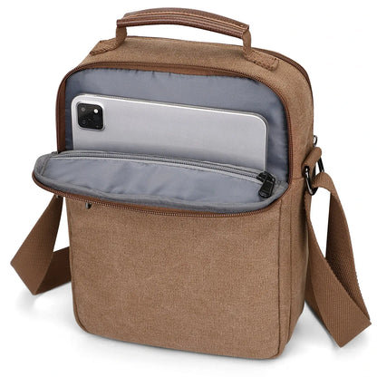 WITZMAN men’s canvas crossbody bag vintage sling messenger satchel with anti-theft pocket for travel and daily use brown