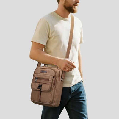 WITZMAN men’s canvas crossbody bag vintage sling messenger satchel with anti-theft pocket for travel and daily use brown