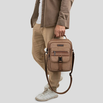 WITZMAN men’s canvas crossbody bag vintage sling messenger satchel with anti-theft pocket for travel and daily use brown