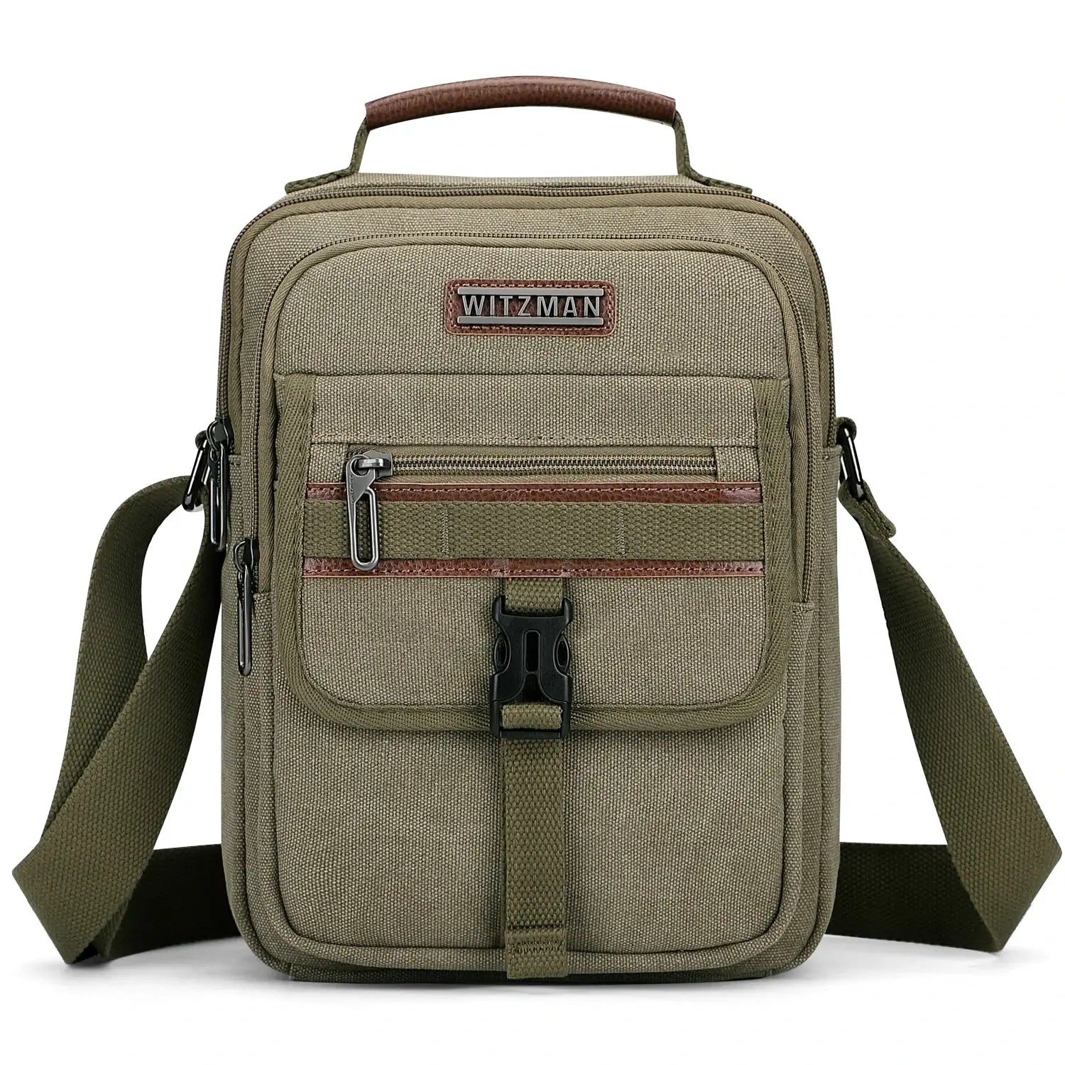 WITZMAN men’s canvas crossbody bag vintage sling messenger satchel with anti-theft pocket for travel and daily use green