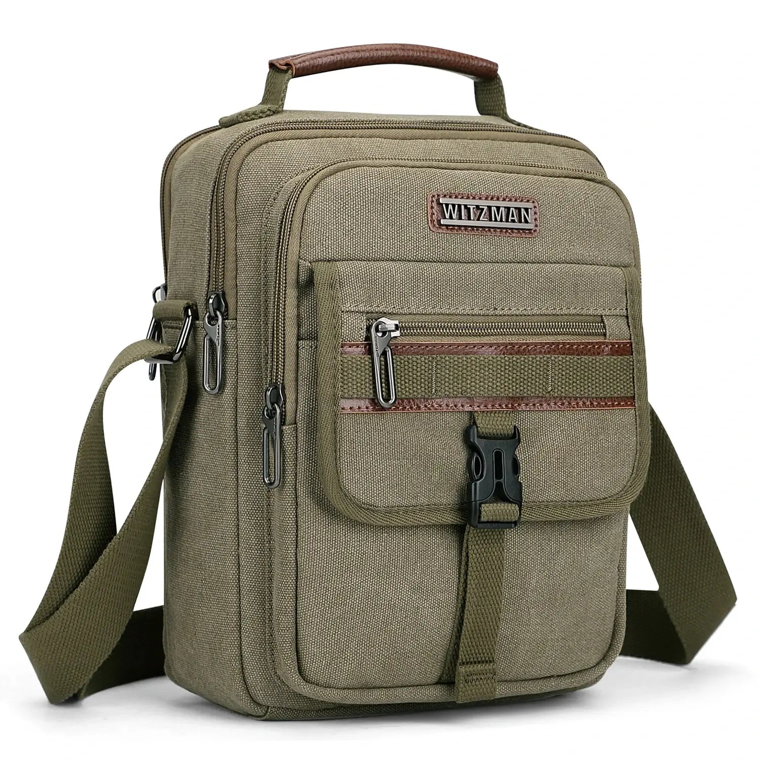 WITZMAN men’s canvas crossbody bag vintage sling messenger satchel with anti-theft pocket for travel and daily use green