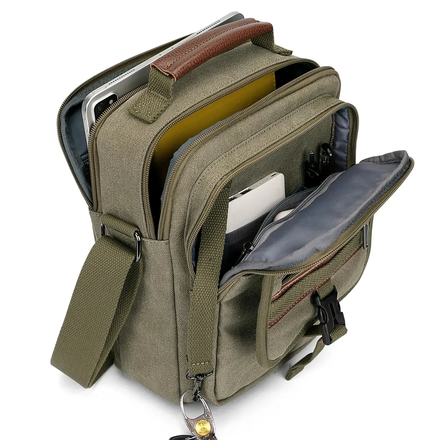 WITZMAN men’s canvas crossbody bag vintage sling messenger satchel with anti-theft pocket for travel and daily use green