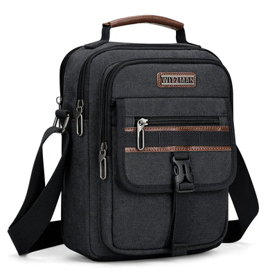 WITZMAN men’s canvas crossbody bag vintage sling messenger satchel with anti-theft pocket for travel and daily use black