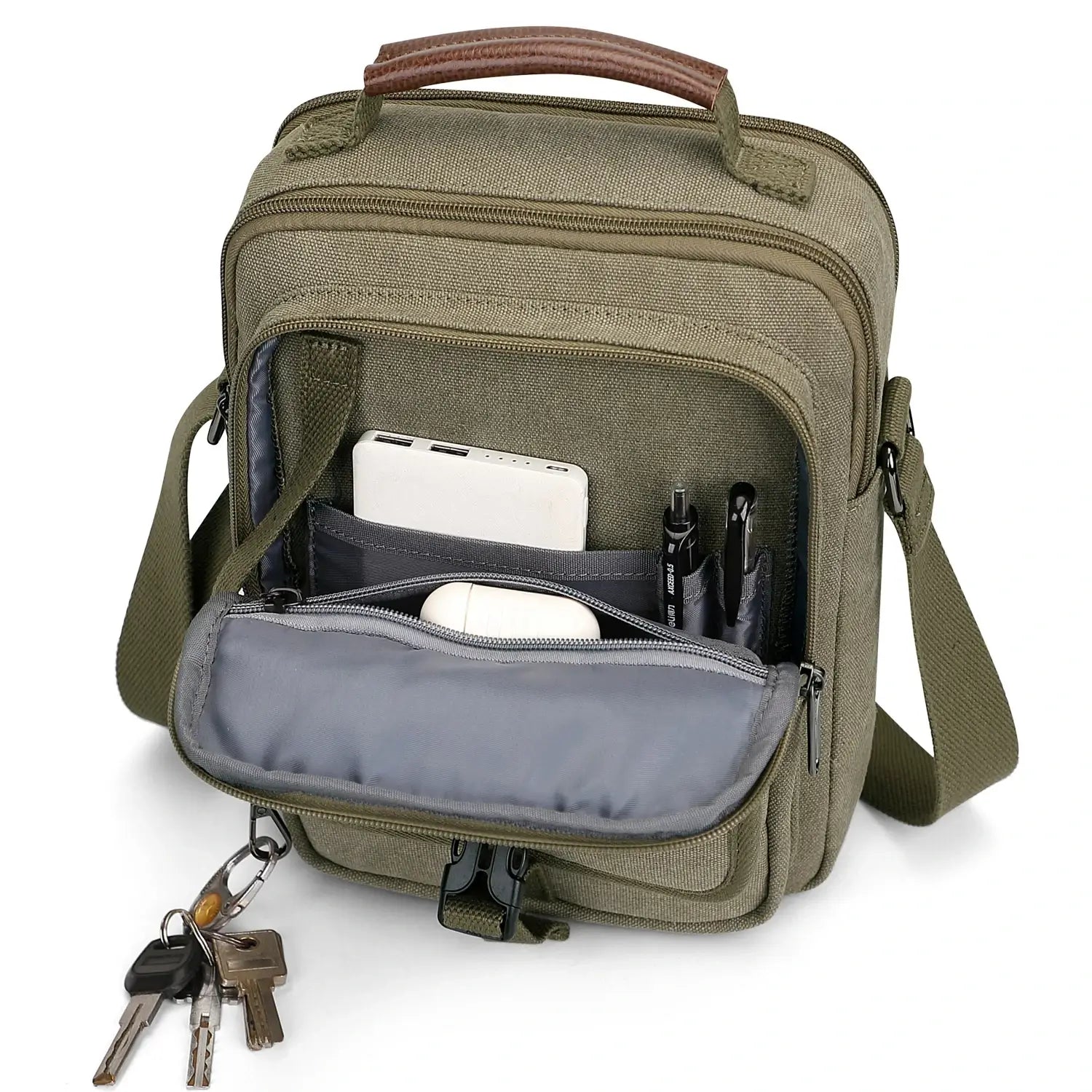 WITZMAN men’s canvas crossbody bag vintage sling messenger satchel with anti-theft pocket for travel and daily use green