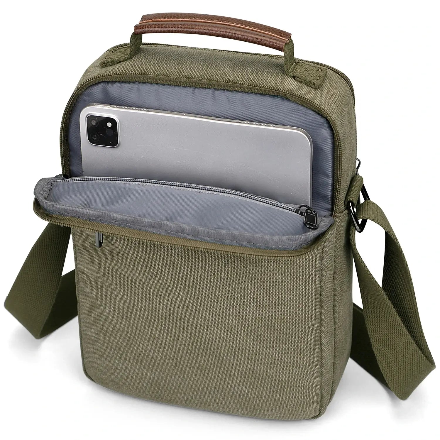 WITZMAN men’s canvas crossbody bag vintage sling messenger satchel with anti-theft pocket for travel and daily use green