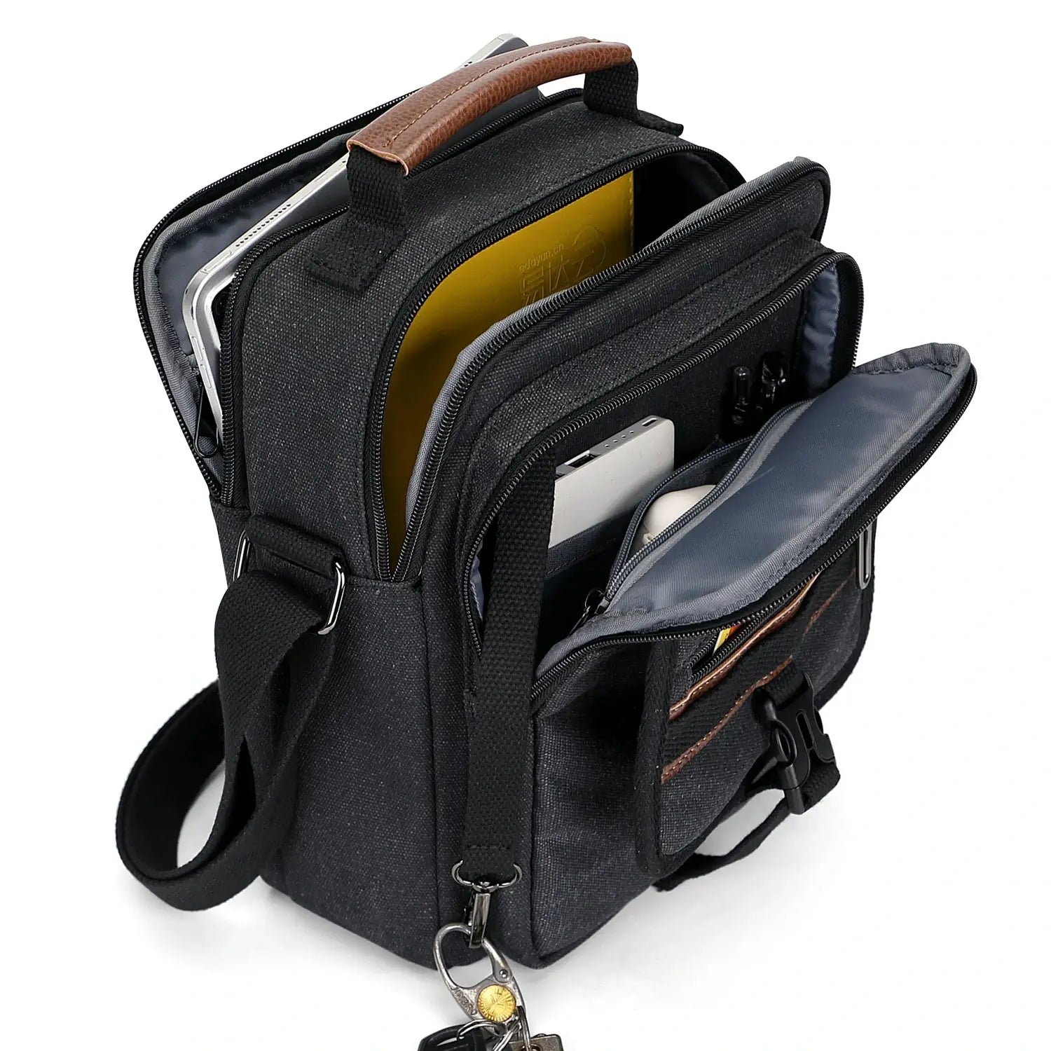 WITZMAN men’s canvas crossbody bag vintage sling messenger satchel with anti-theft pocket for travel and daily use black