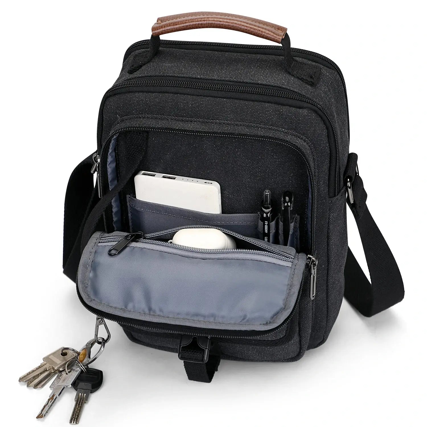 WITZMAN men’s canvas crossbody bag vintage sling messenger satchel with anti-theft pocket for travel and daily use black