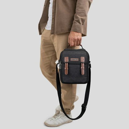WITZMAN men’s canvas crossbody bag vintage sling messenger satchel for travel and everyday carry black bags