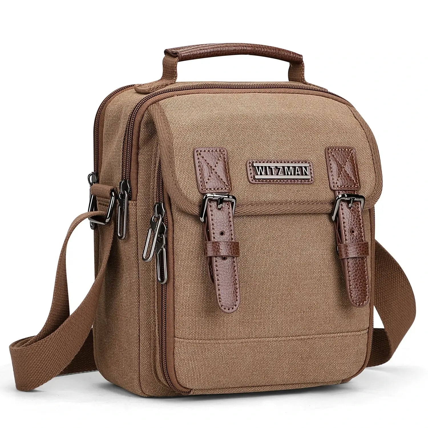 WITZMAN men’s canvas crossbody bag vintage sling messenger satchel for travel and everyday carry brown bags