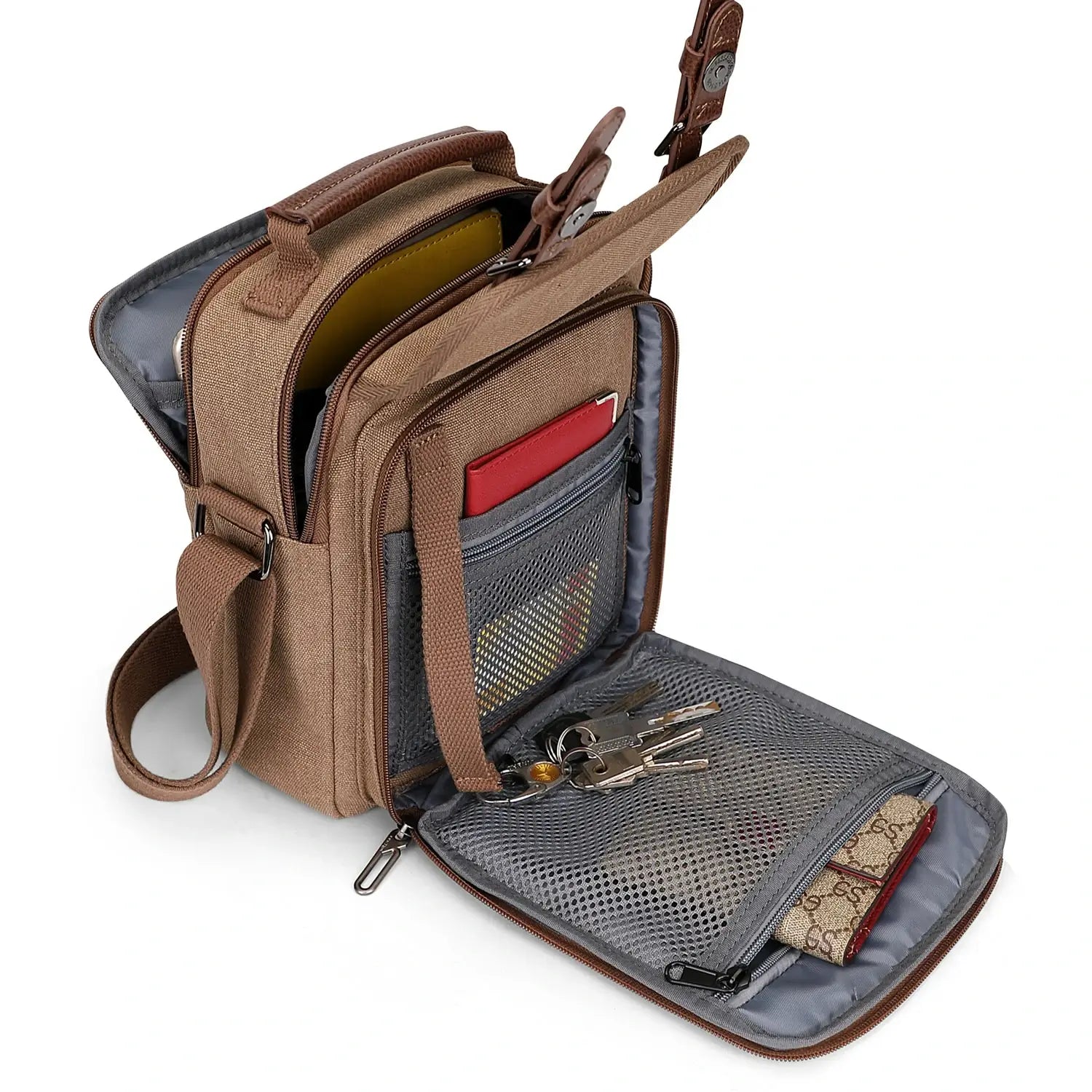 WITZMAN men’s canvas crossbody bag vintage sling messenger satchel for travel and everyday carry brown bags