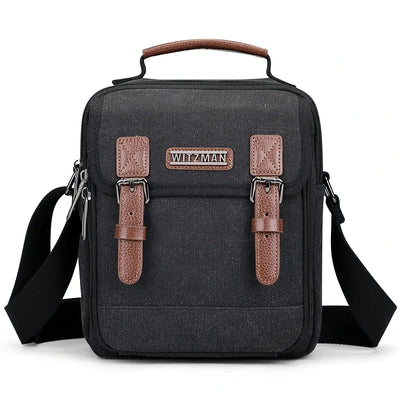 WITZMAN men’s canvas crossbody bag vintage sling messenger satchel for travel and everyday carry black bags