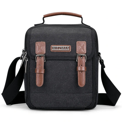 WITZMAN men’s canvas crossbody bag vintage sling messenger satchel for travel and everyday carry black bags