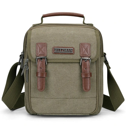 WITZMAN men’s canvas crossbody bag vintage sling messenger satchel for travel and everyday carry green bags