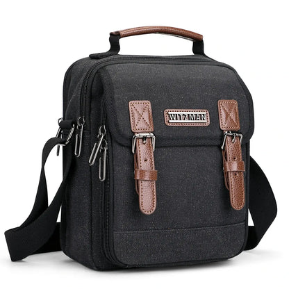 WITZMAN men’s canvas crossbody bag vintage sling messenger satchel for travel and everyday carry black bags