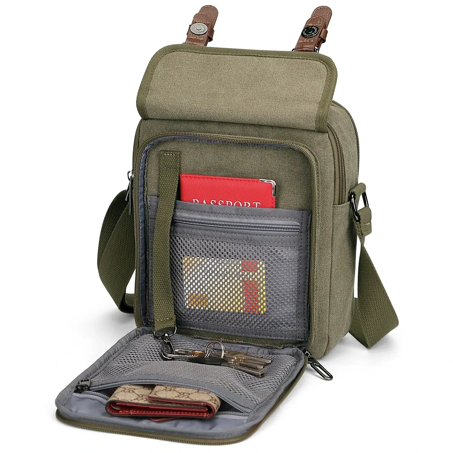 WITZMAN men’s canvas crossbody bag vintage sling messenger satchel for travel and everyday carry green bags