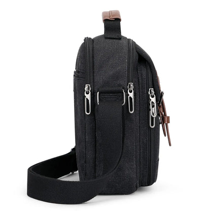 WITZMAN men’s canvas crossbody bag vintage sling messenger satchel for travel and everyday carry black bags