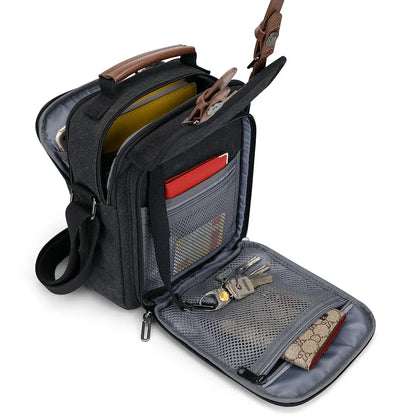 WITZMAN men’s canvas crossbody bag vintage sling messenger satchel for travel and everyday carry black bags