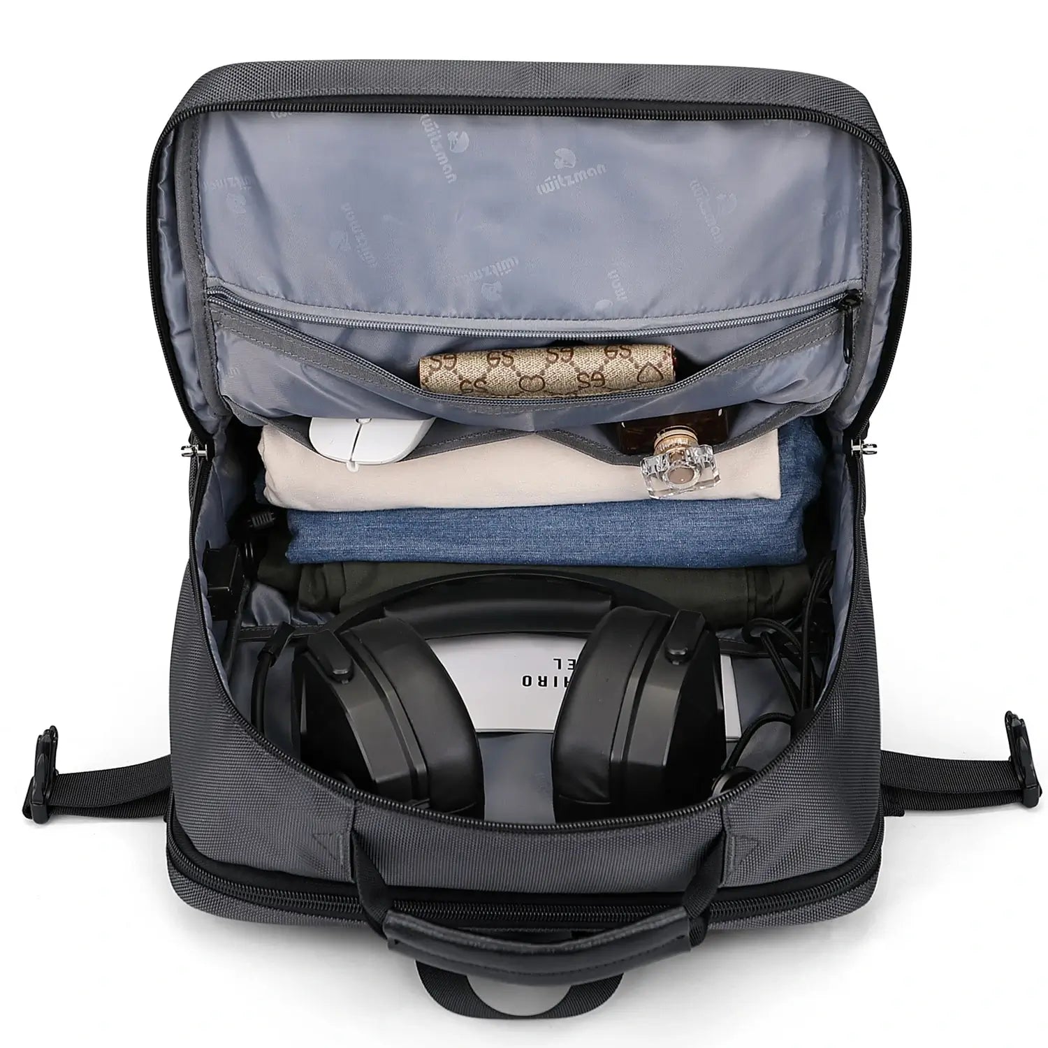 WITZMAN sliver grey nylon travel backpack for men b716