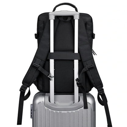 WITZMAN black nylon travel backpack for men with USB port and laptop compartment - black