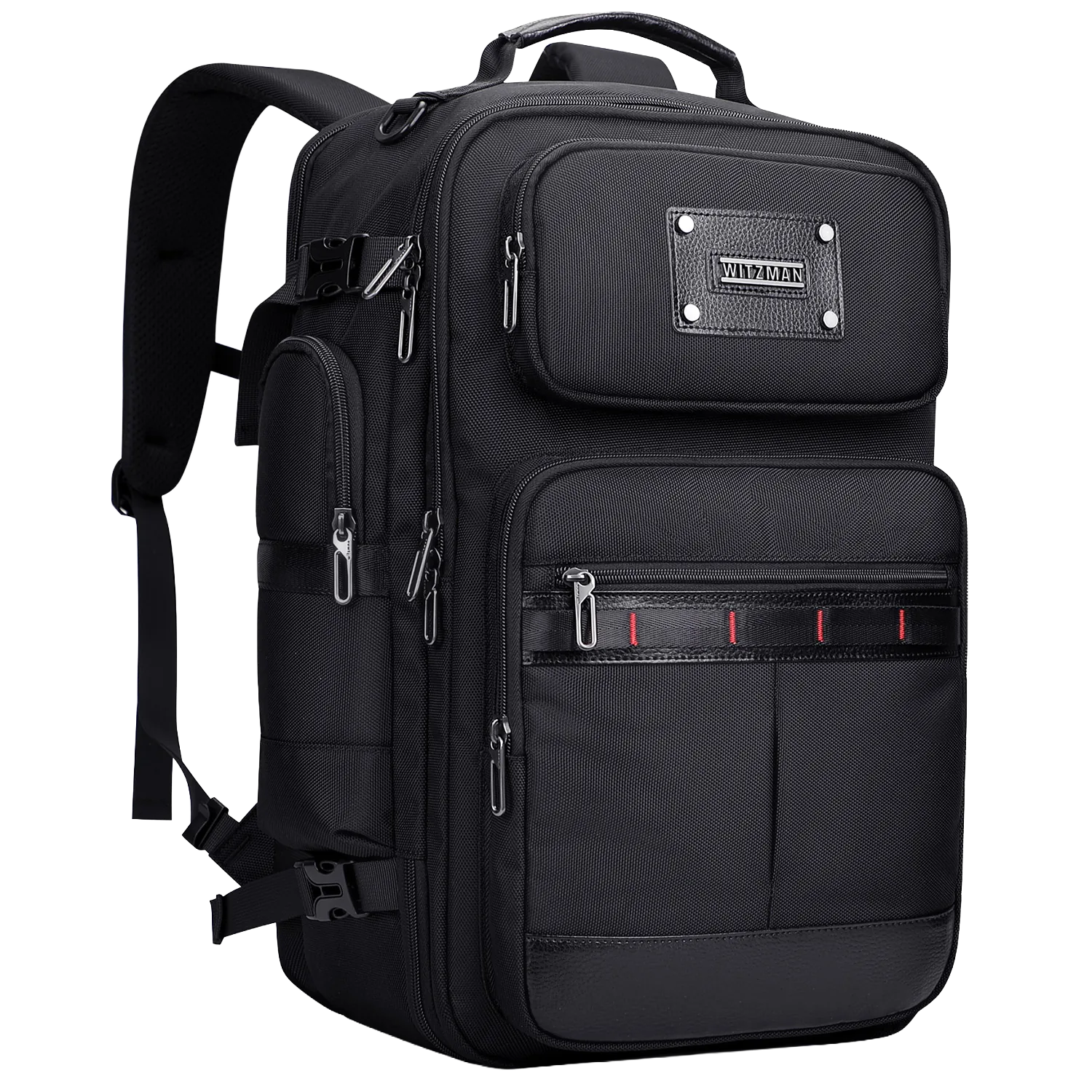 WITZMAN B737 black Elite travel backpack, angled view