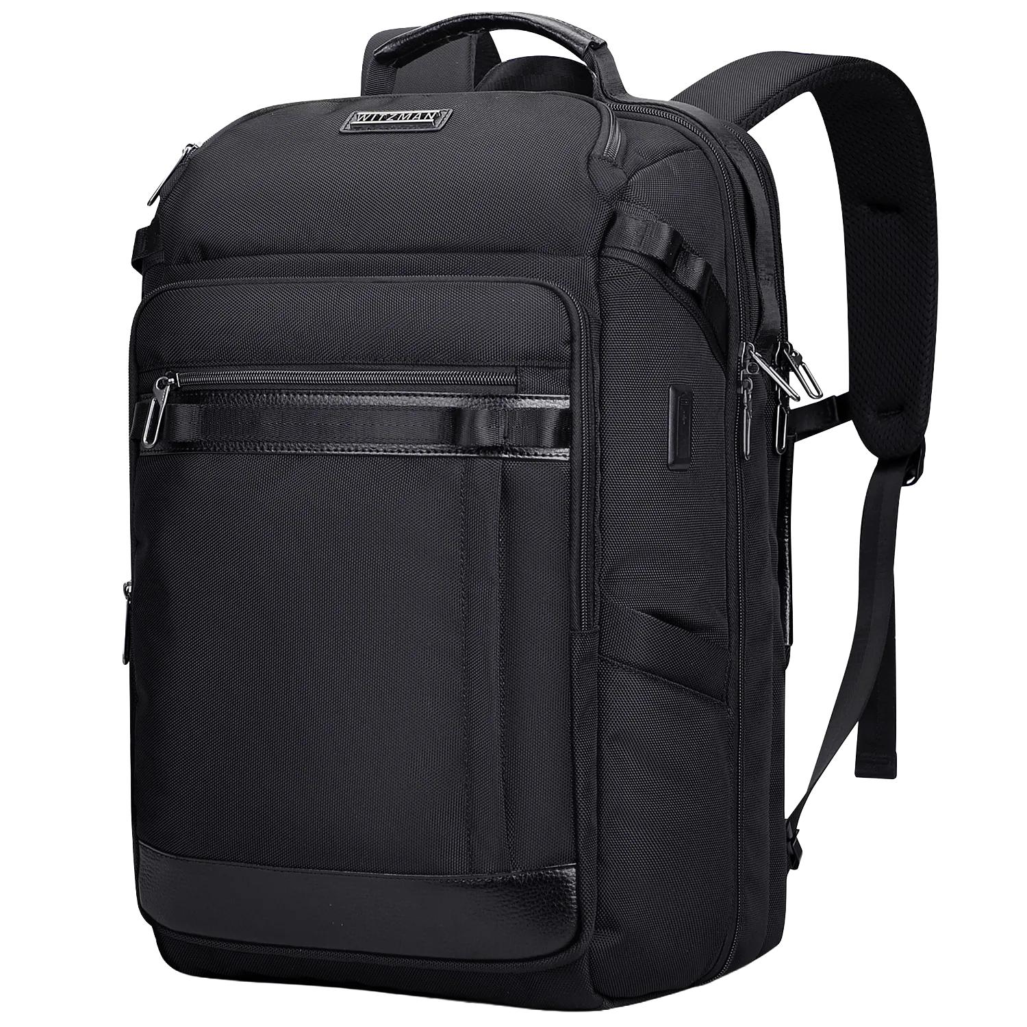 WITZMAN B739 black Elite travel backpack, angled view
